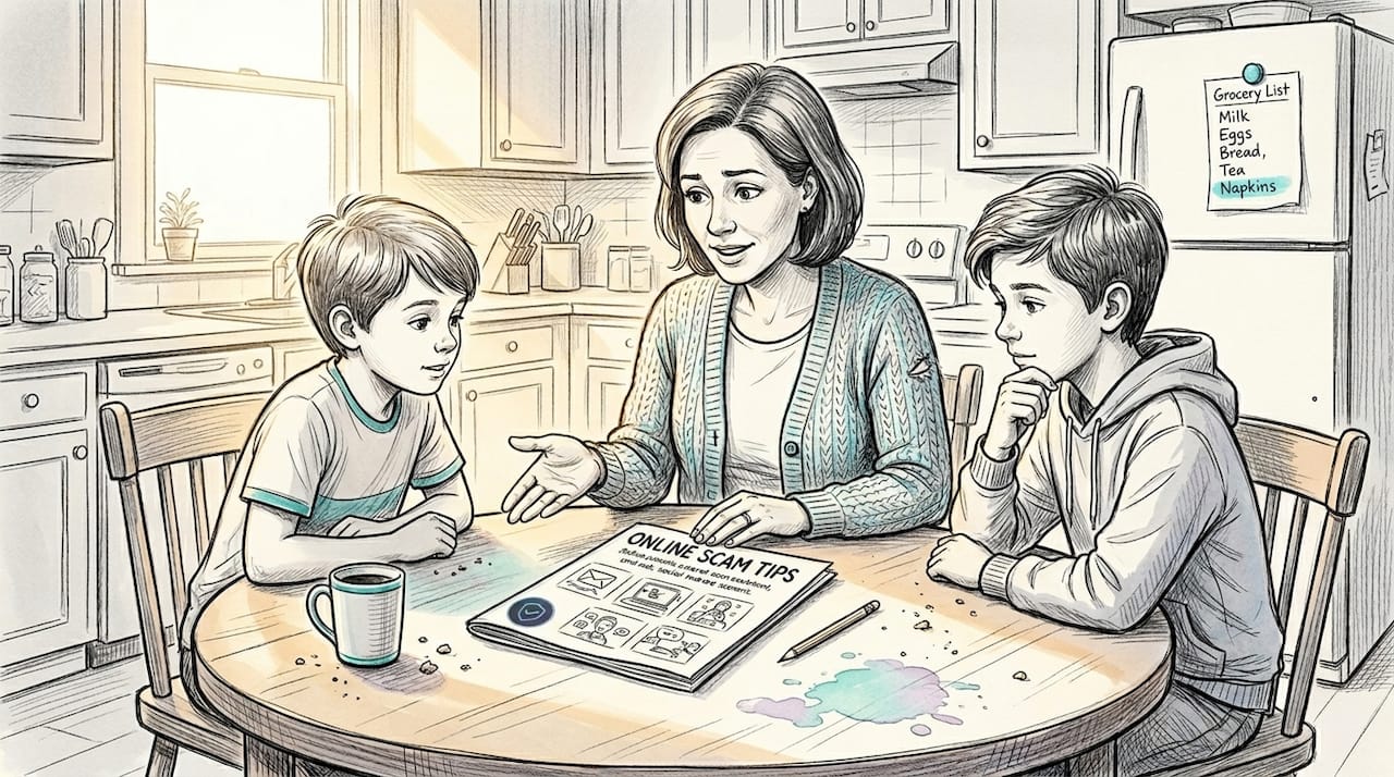Mother and kids talk about scam awareness