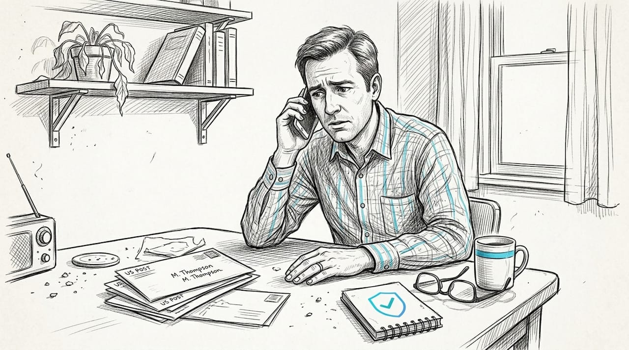 Man listening to suspicious phone call in kitchen