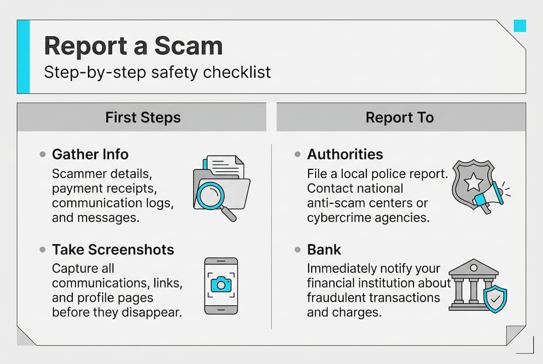 Infographic with scam reporting steps
