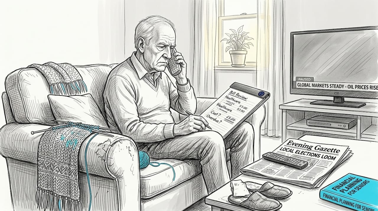 Senior man concerned during phone scam call