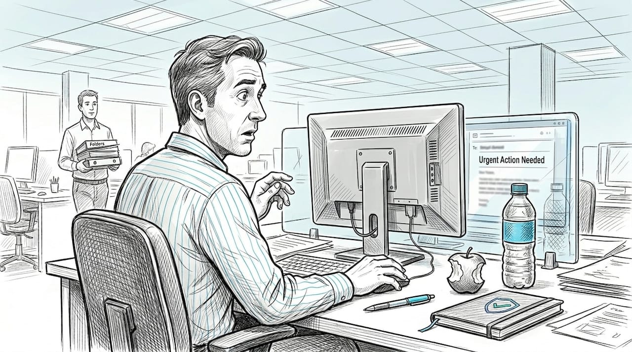 Man hesitant about urgent office email