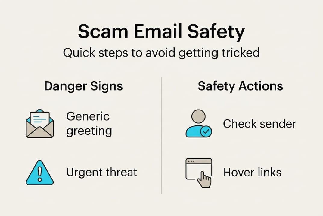 Infographic on scam email danger signs and actions
