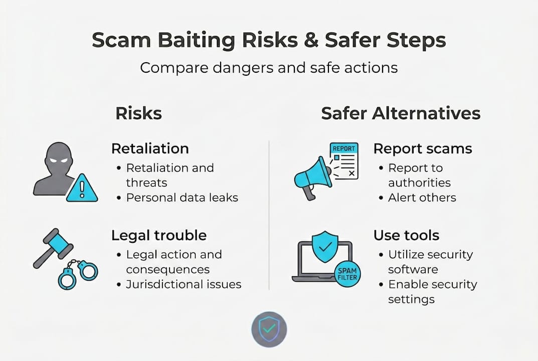 Infographic showing scam baiting risks and alternatives