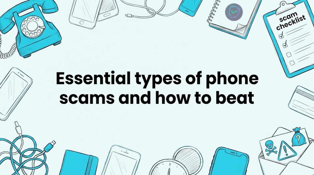 Decorative hand-drawn phone scam title card