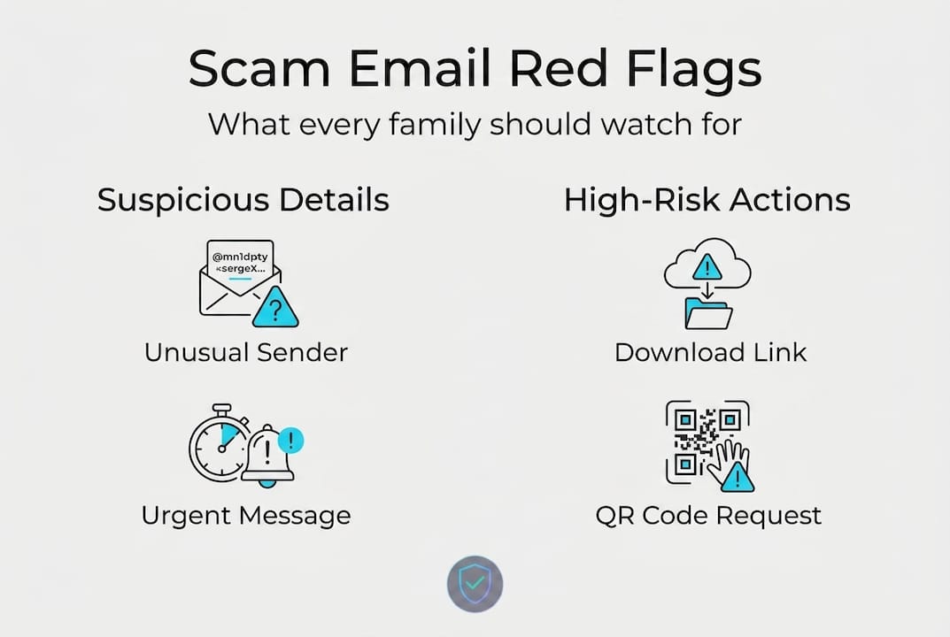 Infographic of scam red flags and risky actions