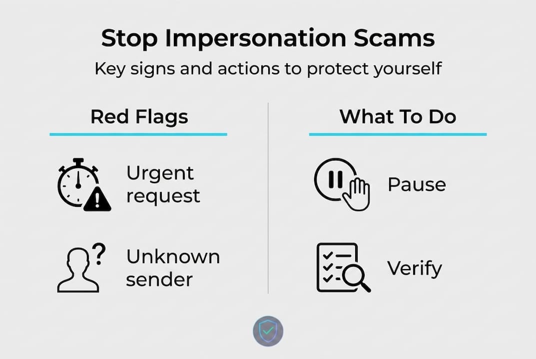 Infographic with red flags and tips for scams