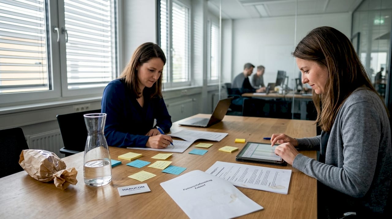 Mehrere Frauen tauschen sich im Besprechungsraum über mögliche E-Commerce-Kooperationen aus.