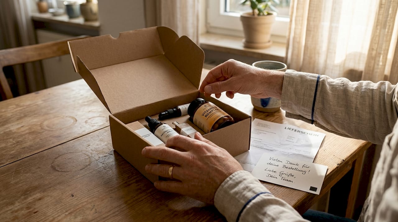 Zu Hause die neue Beauty-Box auspacken und gespannt entdecken, welche Produkte diesmal drin sind.