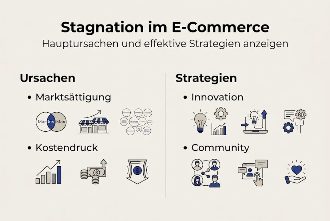 Infografik: Ursachen für Wachstumsstagnation im E-Commerce und bewährte Lösungsansätze