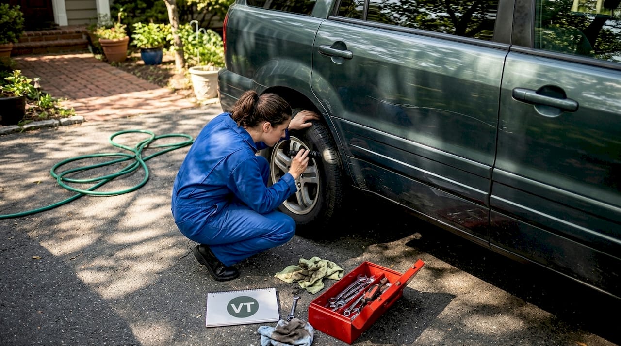 Mechanic checking used car for problems