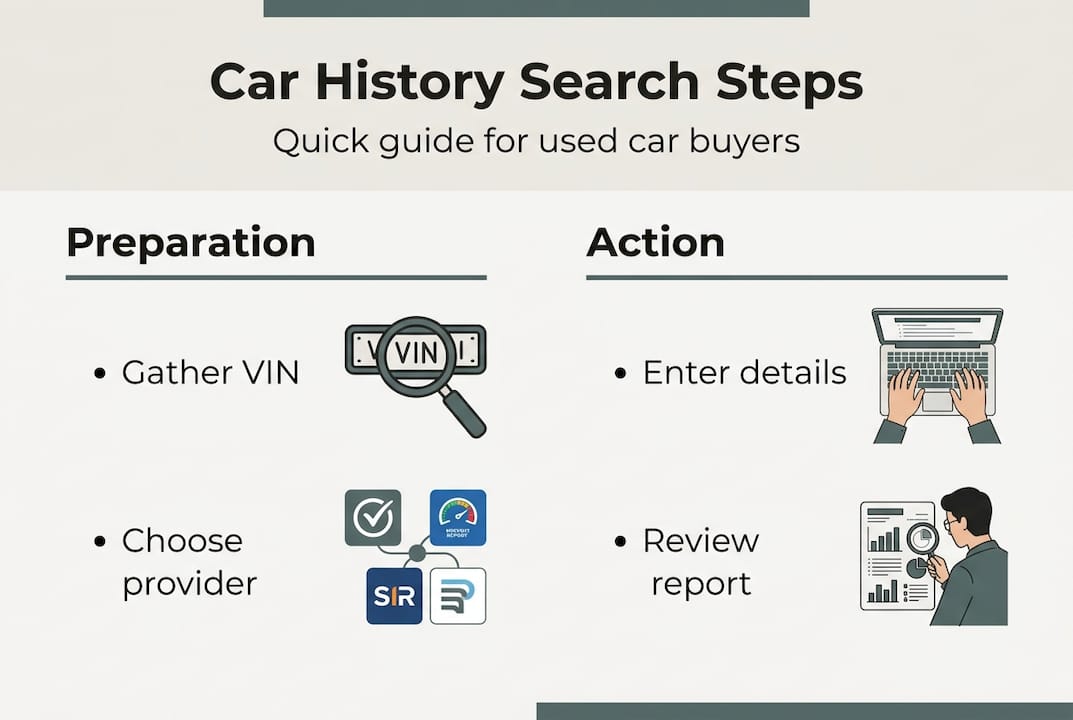Infographic showing steps for car history search
