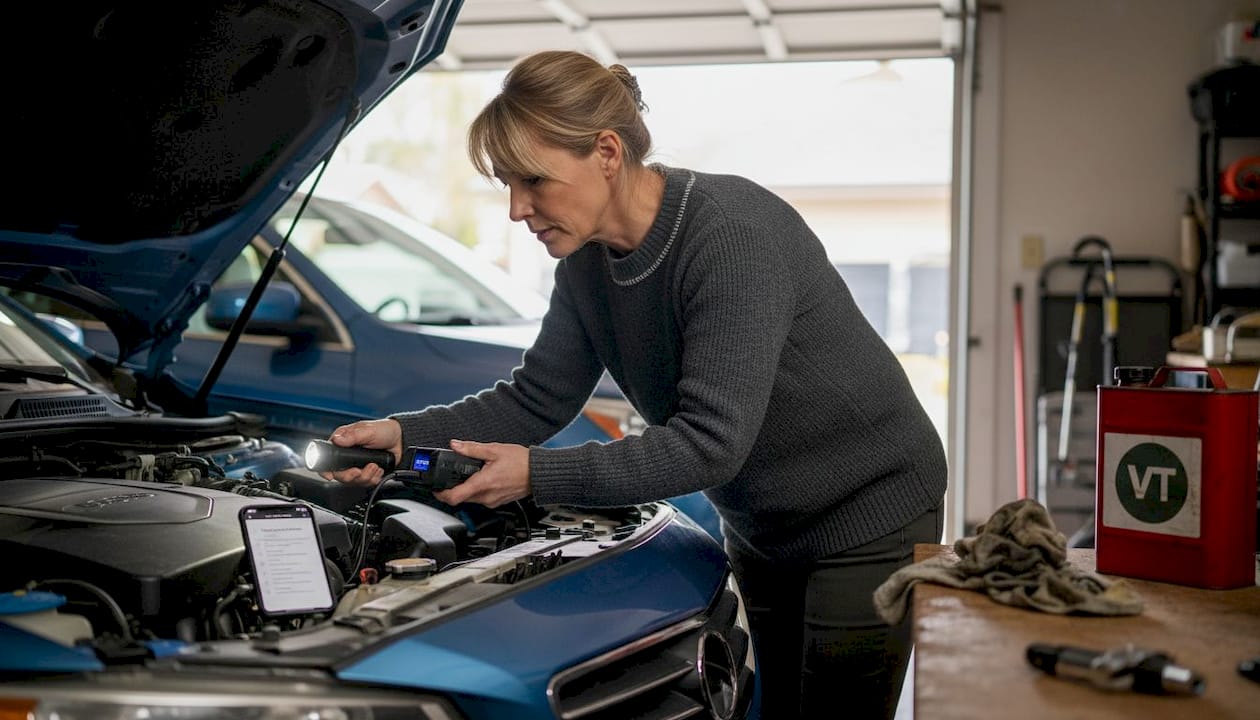Inspecting engine bay with diagnostic scanner