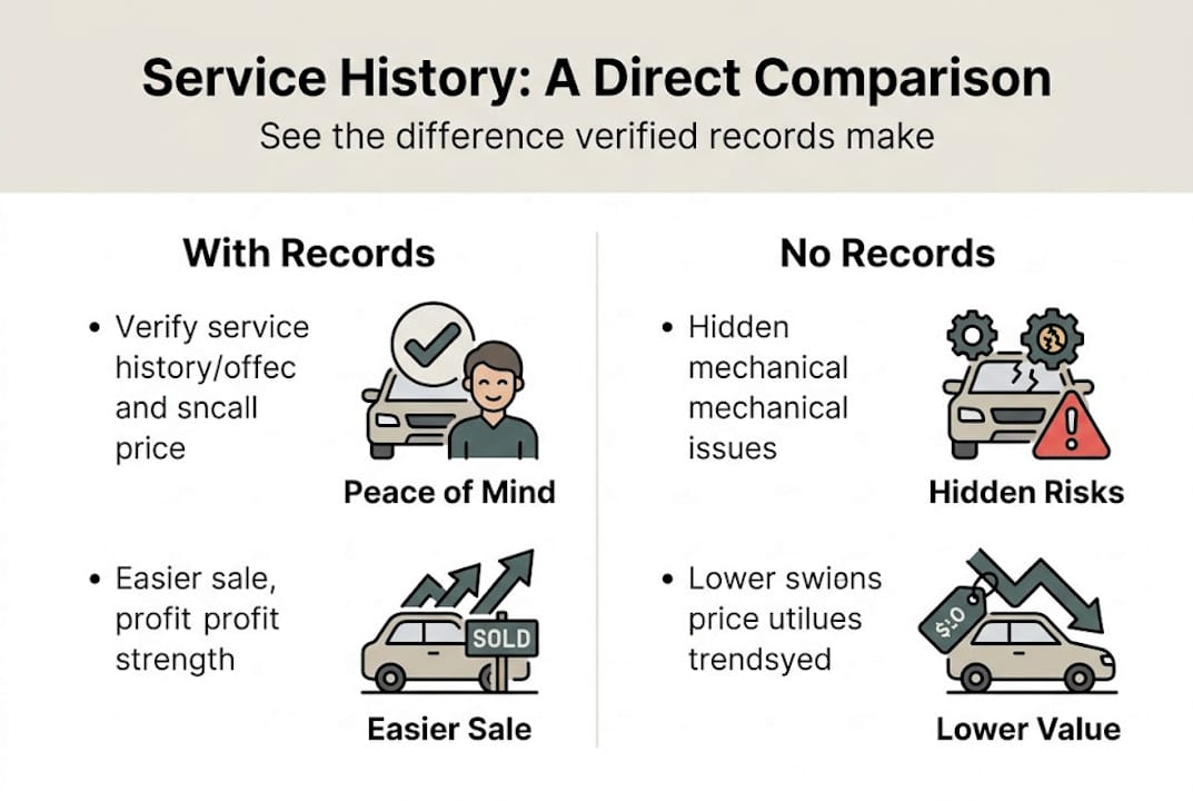 Infographic comparing cars with and without service records