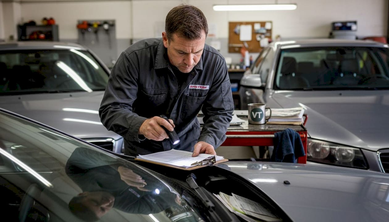 Mechanic checking VIN plates for cloning