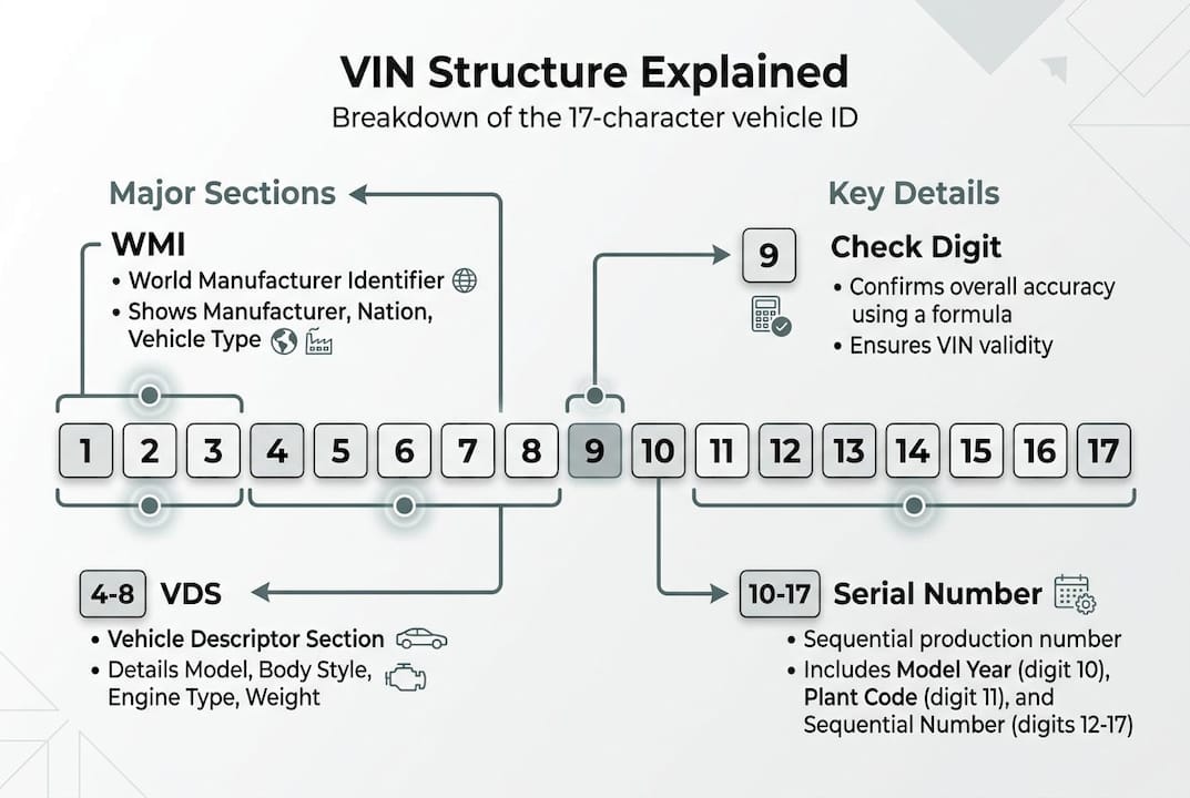 Infographic visualizing VIN number structure