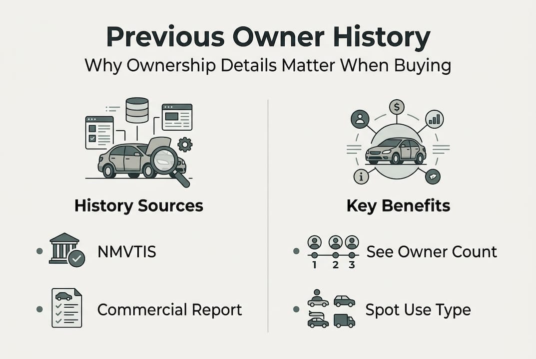 Infographic showing previous owner history sources and benefits