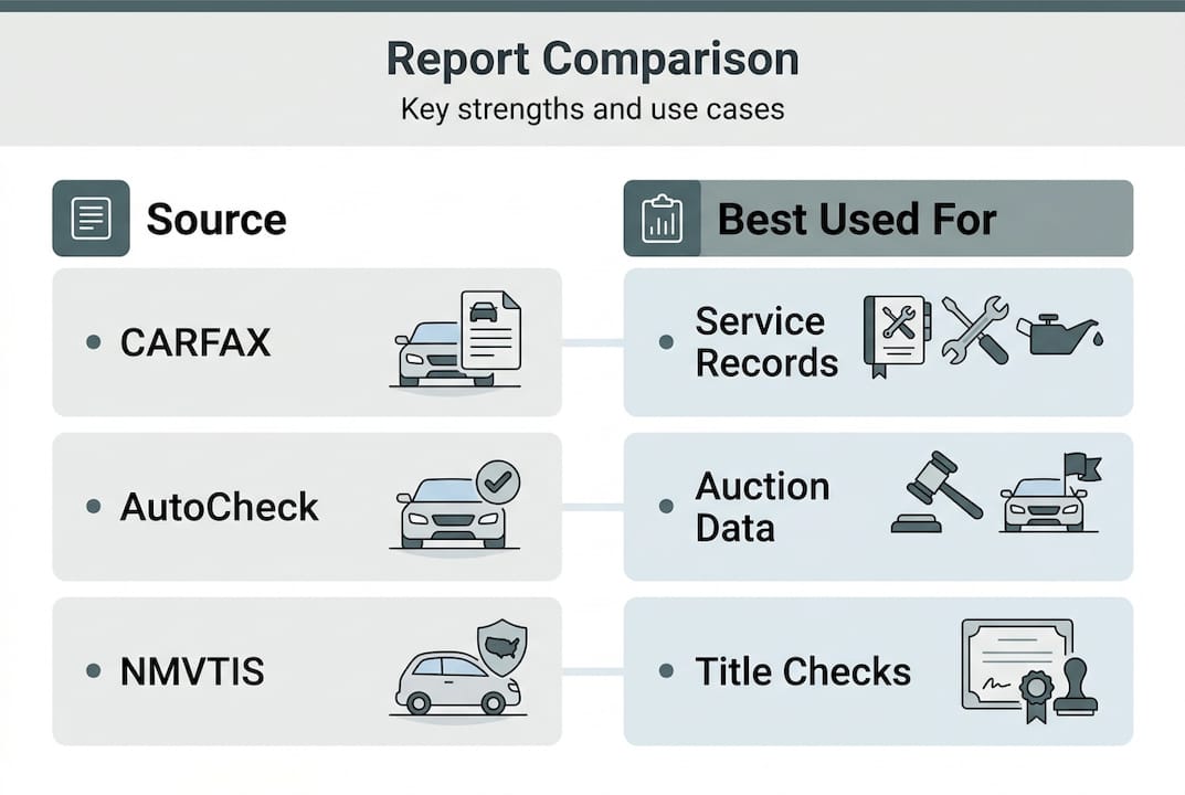 Infographic comparing vehicle report sources and uses