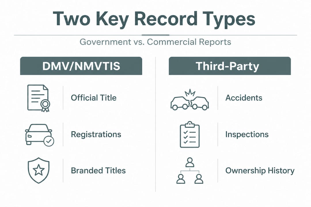 Infographic comparing DMV, NMVTIS, and third-party reports