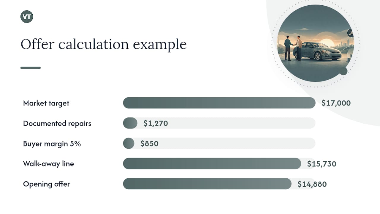 Formula diagram showing used car offer price calculation