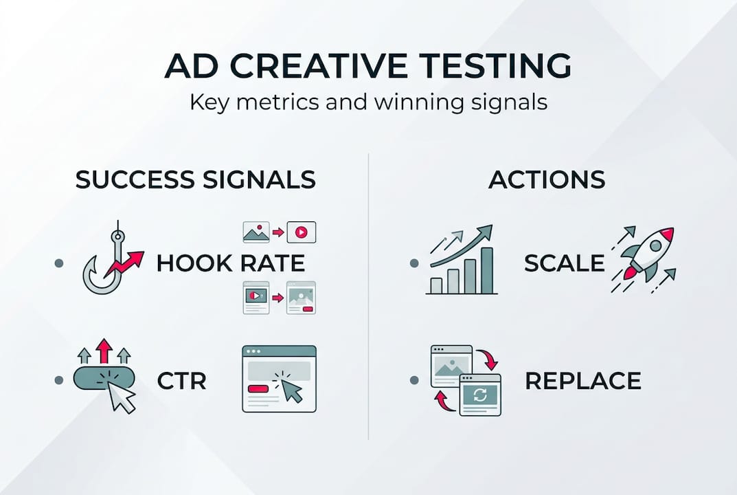 Infographic summarizing ad creative testing metrics