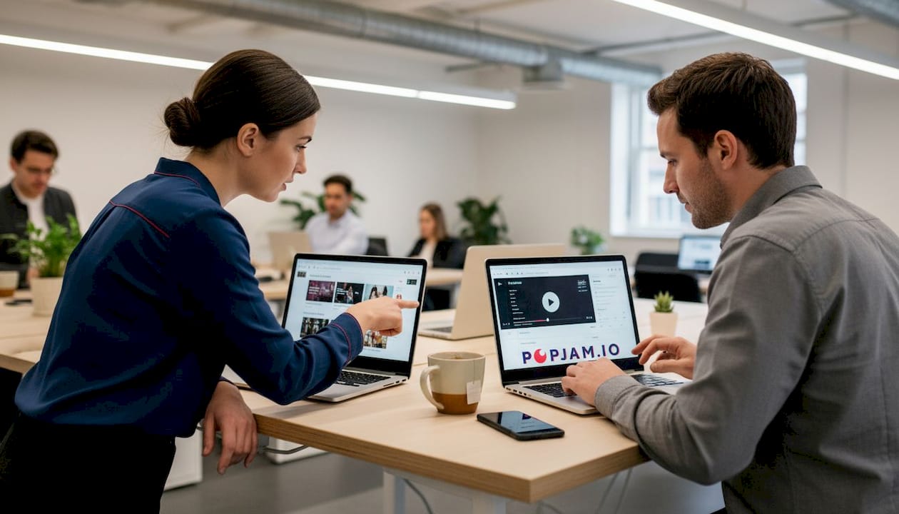 Colleagues comparing social media ad formats