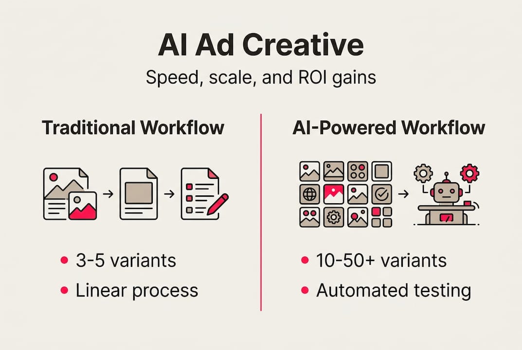 Infographic comparing AI and traditional creative workflows