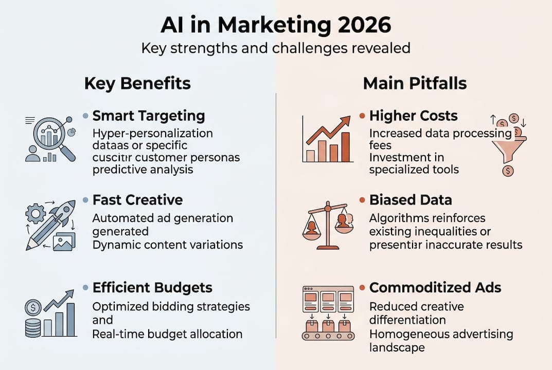 Infographic: AI marketing strengths and pitfalls overview