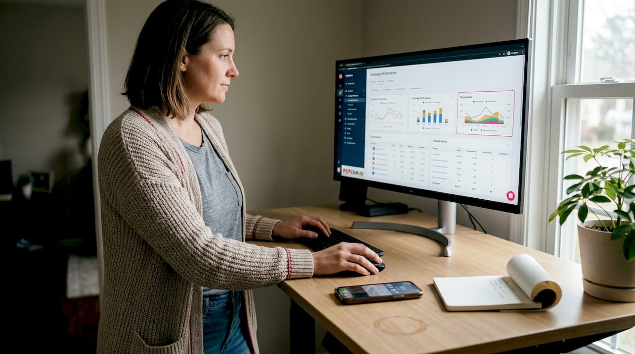 E-commerce manager checking marketing dashboards