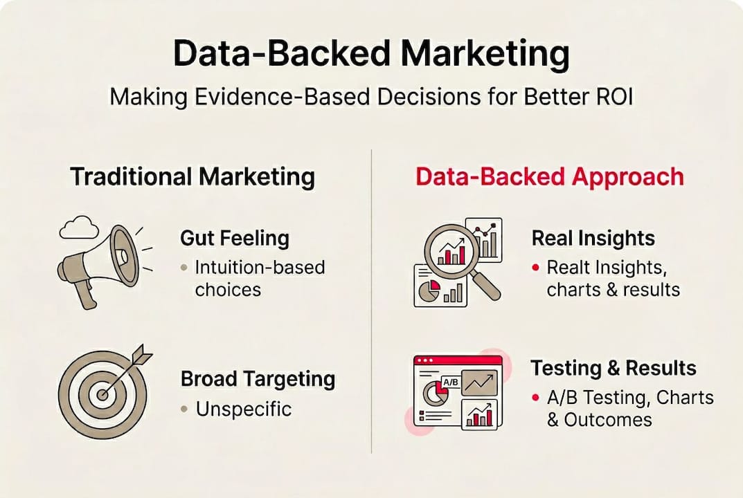 Infographic contrasts traditional vs data-backed marketing