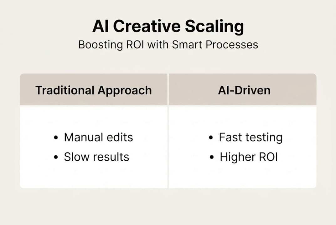Infographic comparing traditional and AI-driven creative scaling