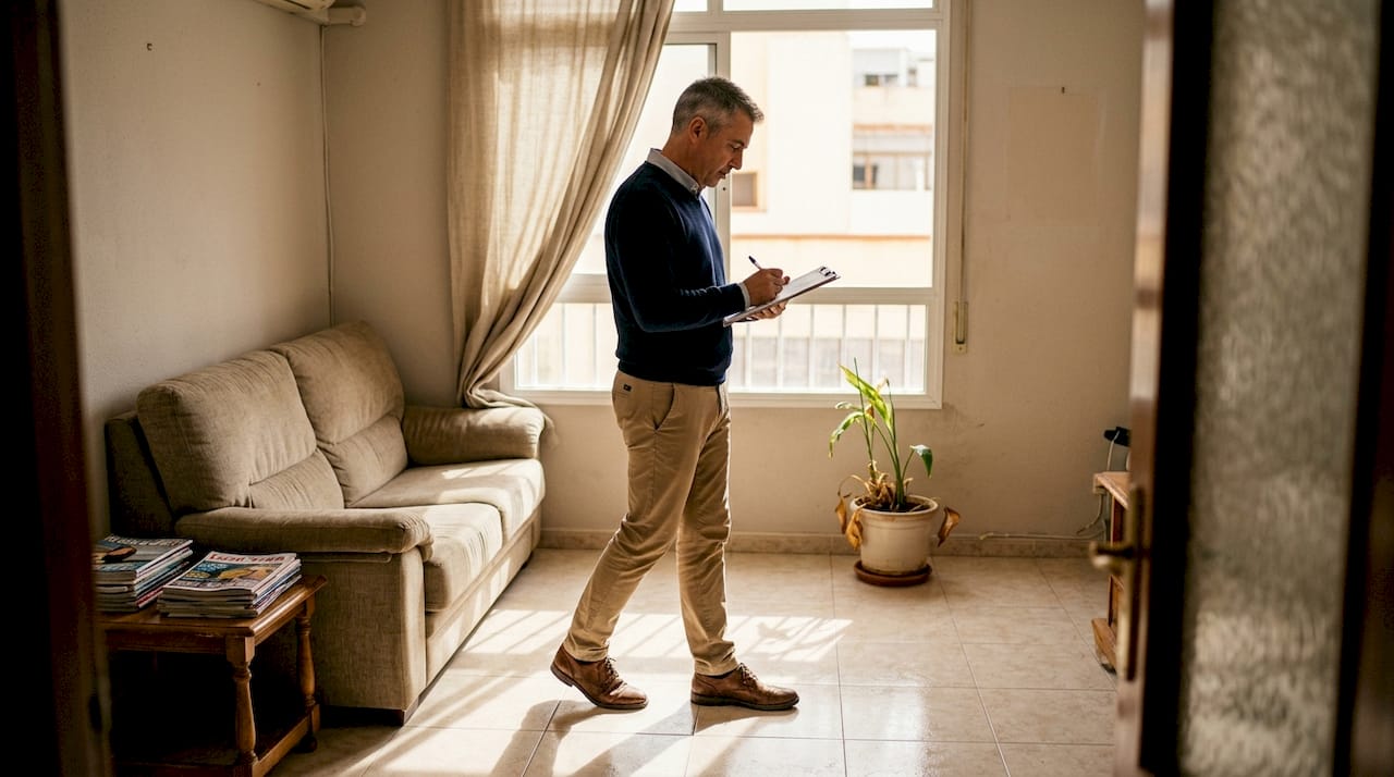 Makler besichtigt eine Wohnung auf Teneriffa