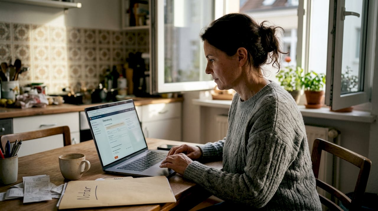 Eine Frau überweist den Kaufpreis für eine Immobilie.