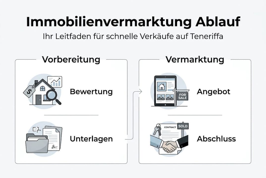 So läuft der Verkaufsprozess einer Immobilie auf Teneriffa – anschaulich erklärt in unserer Infografik.