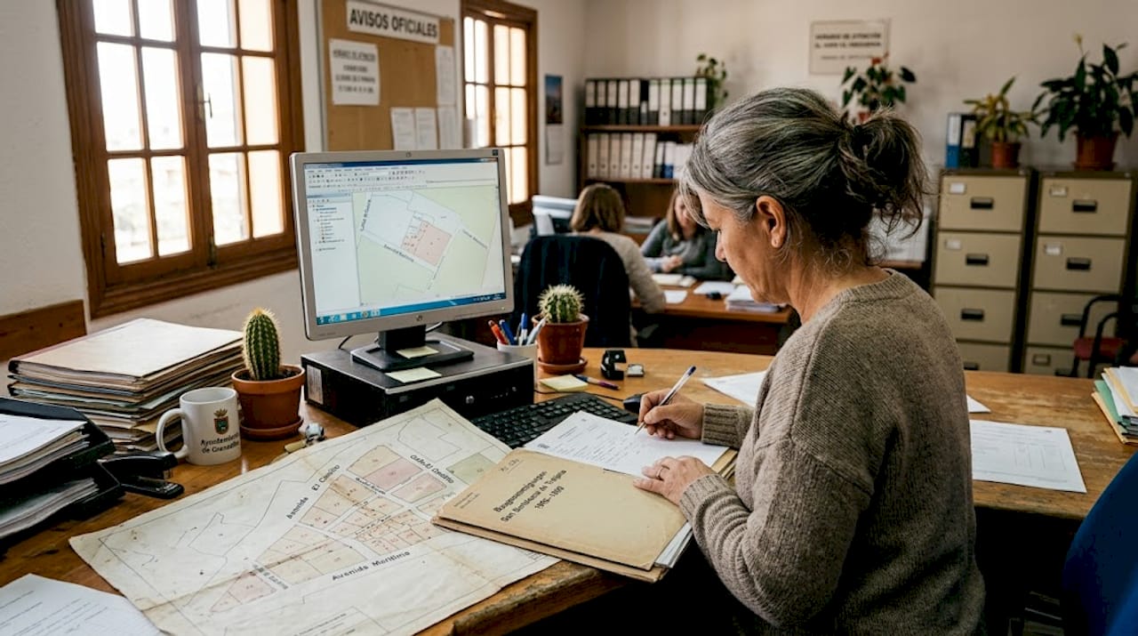 Im Rathaus geht eine Sachbearbeiterin die Unterlagen sorgfältig durch.