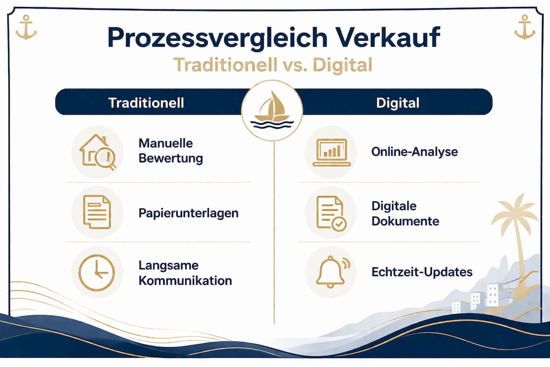 Infografik: Traditioneller Immobilienverkauf vs. digitale Vermarktung – ein Überblick