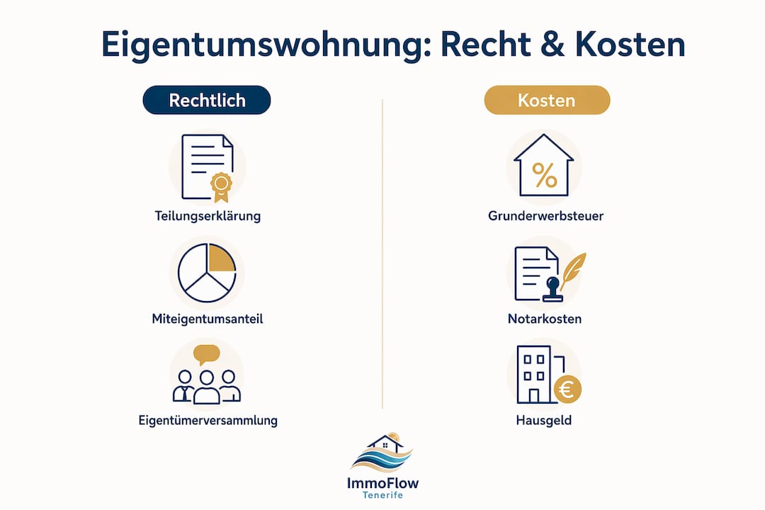 Übersicht zu juristischen und finanziellen Punkten rund um den Kauf einer Eigentumswohnung