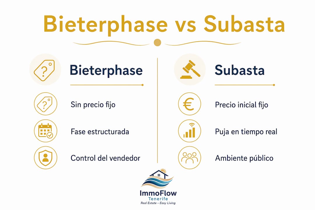 Comparativa visual entre el sistema bieterphase y la subasta tradicional