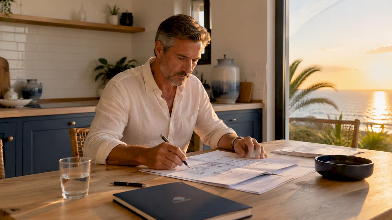 Hombre revisando papeles relacionados con una vivienda que ha recibido en herencia