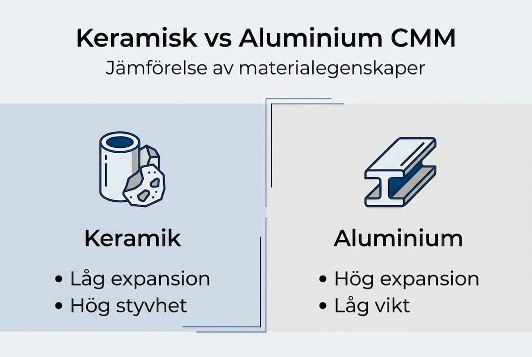 Infografik: För- och nackdelar med keramik jämfört med aluminium i CMM