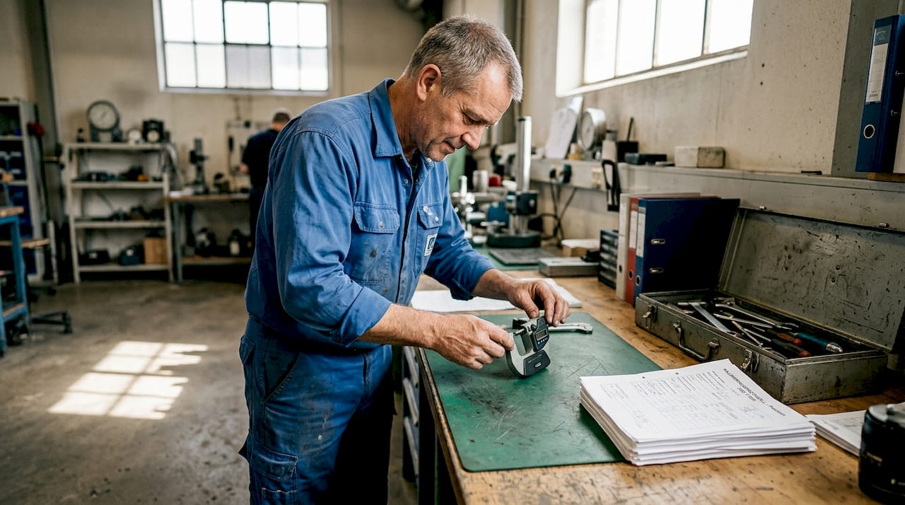 I verkstaden ser tekniker till att industrimätare är noggrant kalibrerade och fungerar som de ska.