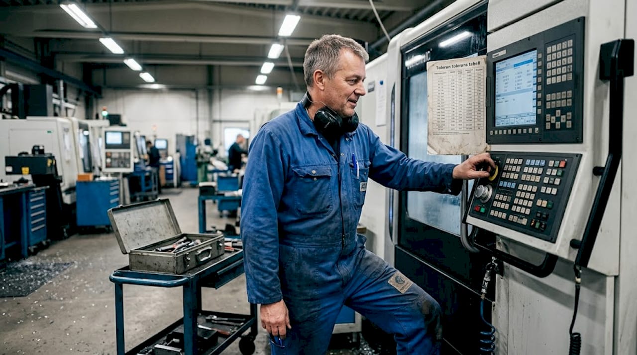 En tekniker finjusterar CNC-maskinen för att säkerställa exakt mätresultat.