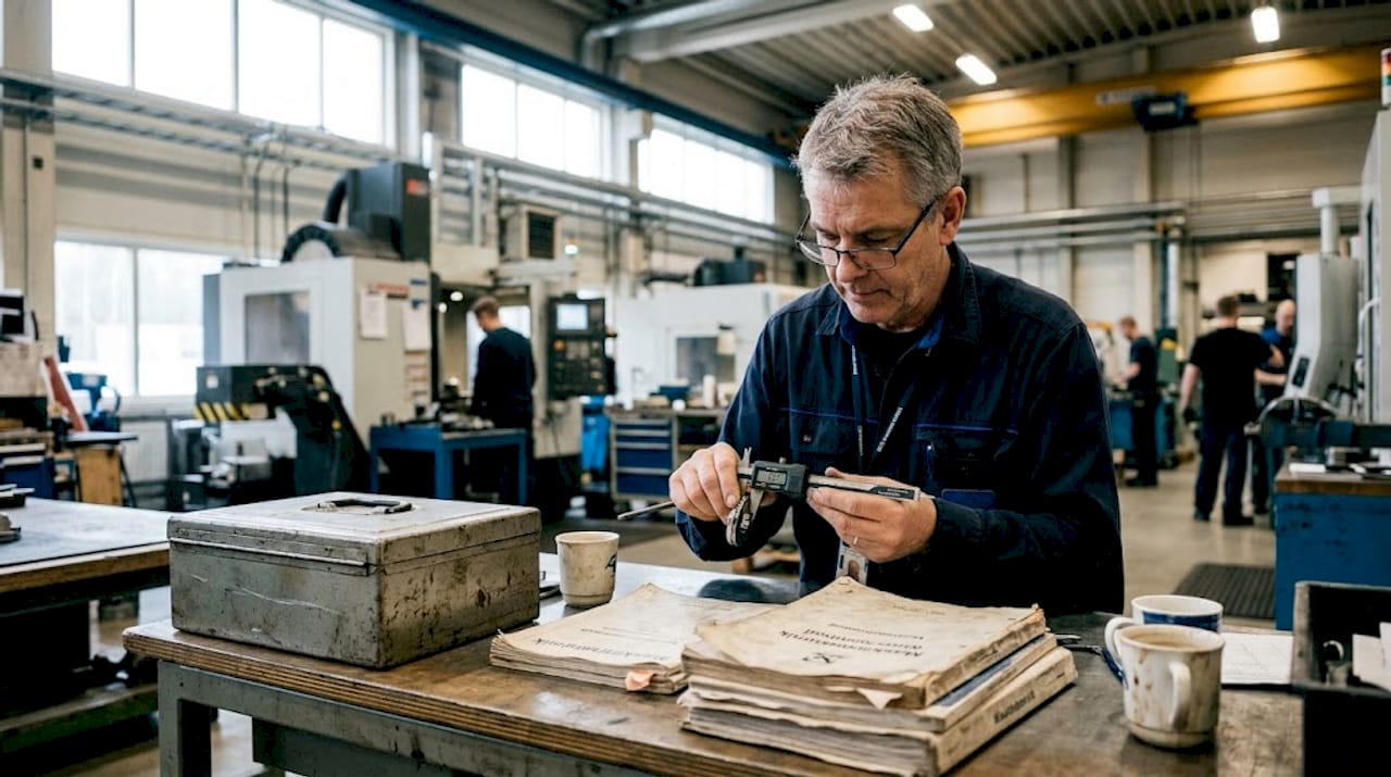 En ingenjör övervakar den digitala mätutrustningen i fabriken.