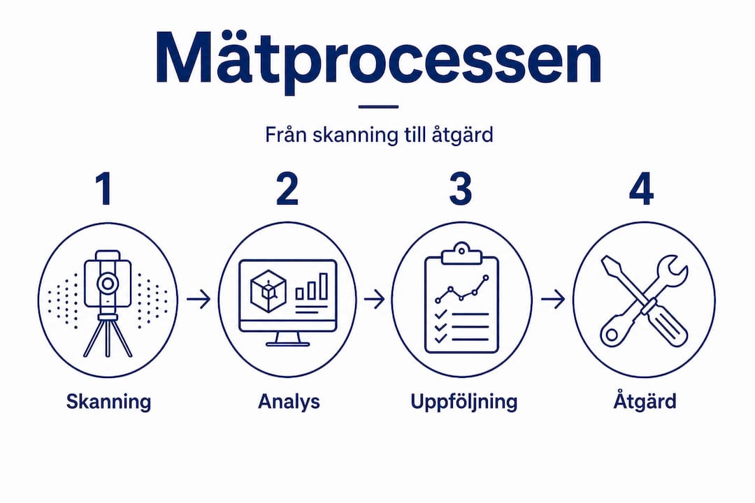 En vertikal infografik som visar de olika stegen i en industriell mätprocess