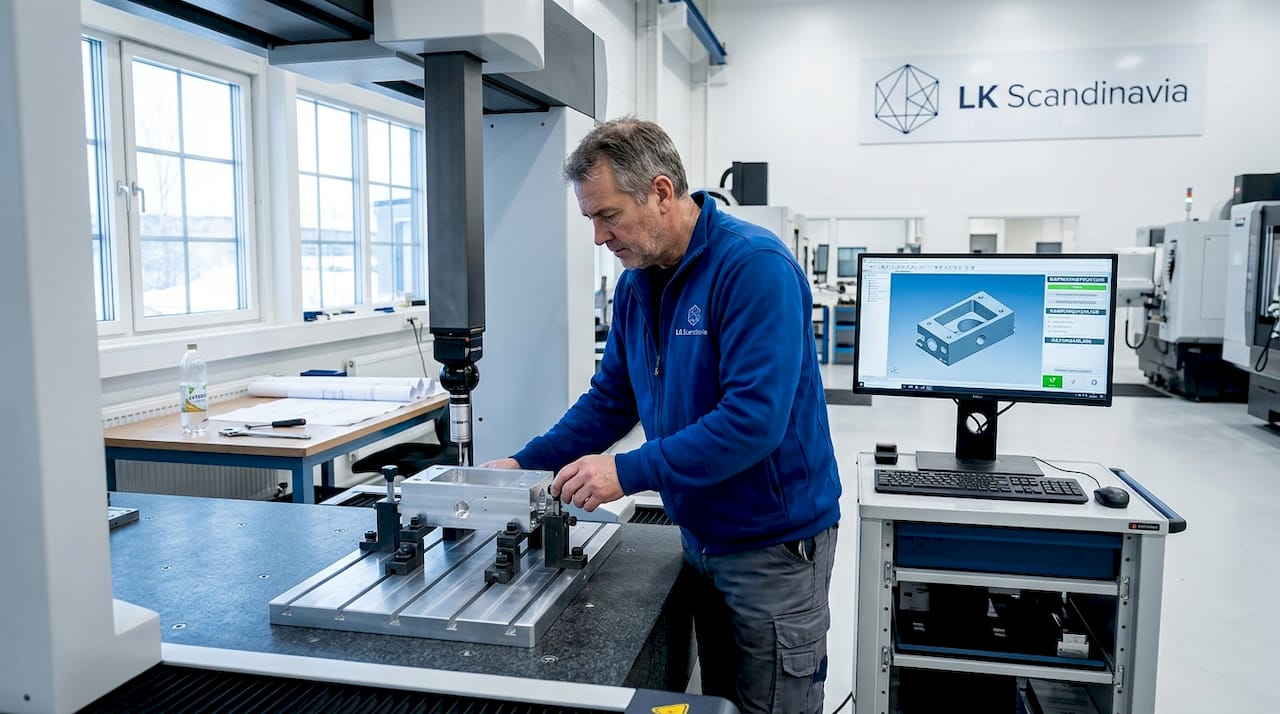 En operatör styr en CMM-maskin ute i verkstaden.