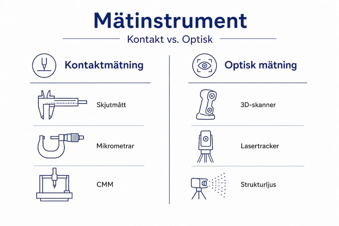 Infografik som visar skillnaderna mellan kontaktmätning och optisk mätteknik