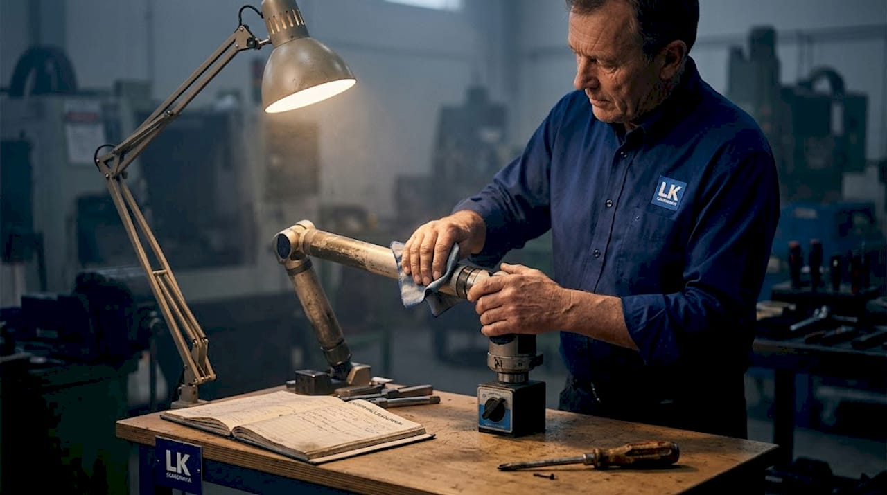 En servicetekniker rengör en portabel mätarm