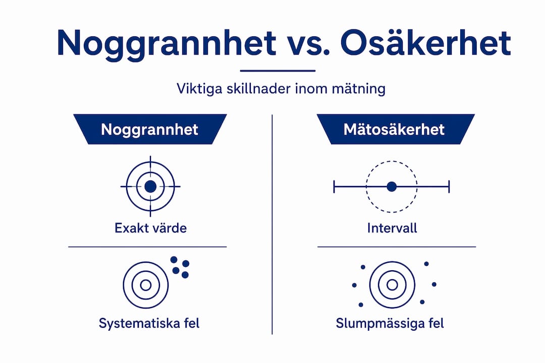Infografik som visar skillnaderna mellan noggrannhet och mätosäkerhet