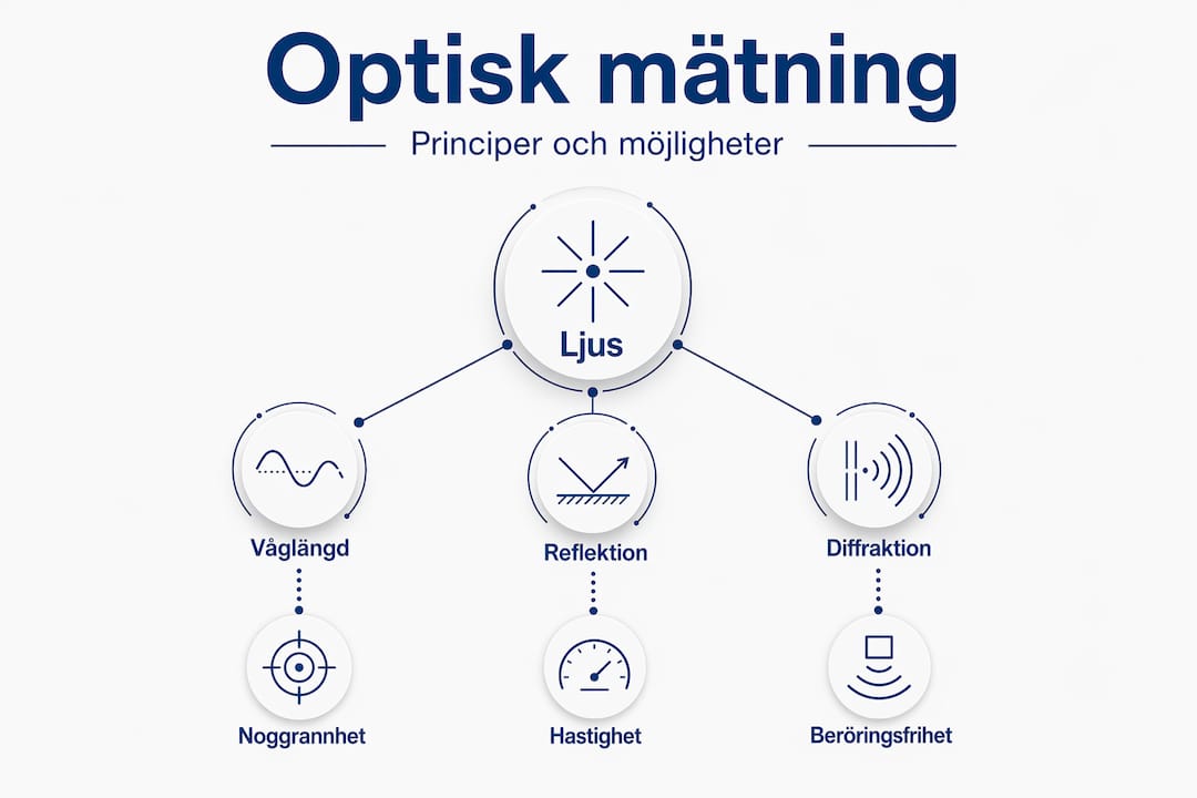 En överskådlig infografik som förklarar hur optisk mätteknik fungerar och vilka principer som ligger bakom.
