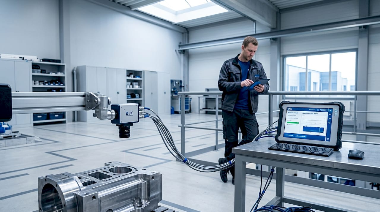 Lasersensorn överför mätvärden direkt till fabriksstyrsystemet.