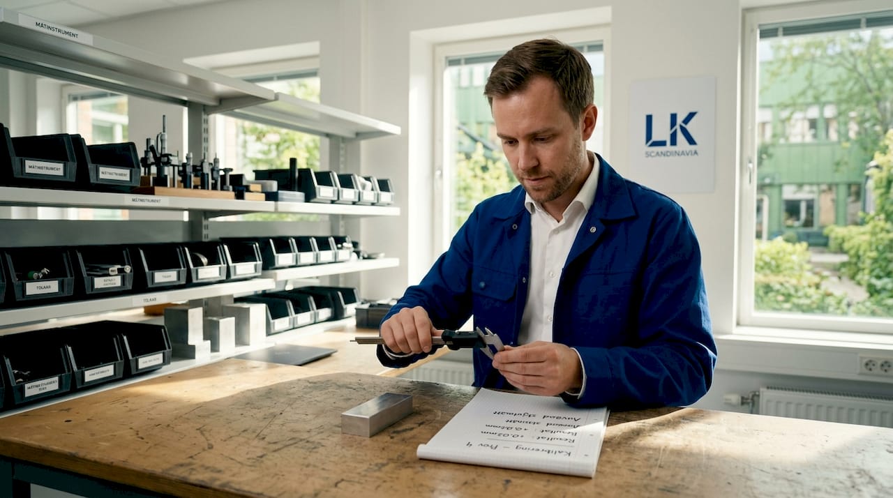 En ingenjör justerar och säkerställer noggrannheten på mätinstrument ute i fabriken.